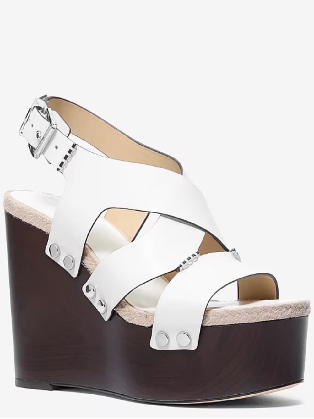 Michael Kors White Leather Platform Wedge‎ Sandal 7